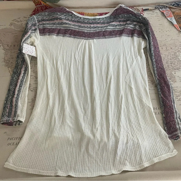 🆕Free People Waffle Knit Thermal Contrast Yoke Size Medium NWT 128$ - Picture 7 of 7